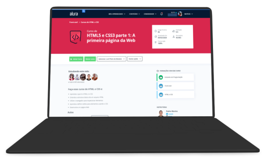 tela de un notbook mostrando uma pagina da plataforma de estudo do alura